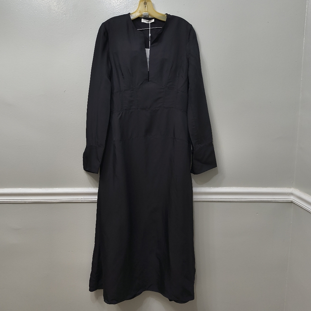Co. Collection Silk Blend Elegant Black Long Sleeve Dress M Dark Romantic Gurge - Picture 5 of 12